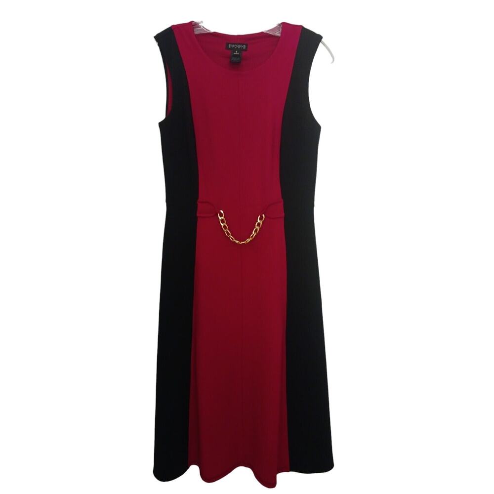 Enfocus Studio Dress Sz 6 Red Black Fancy Colorblock Gold Chain Office‎ Business